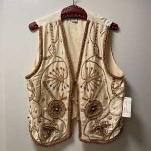 Rafaella Cream and Burgundy Vest with Studded Trim
